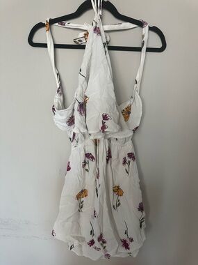 audrey White Floral Halter Mini Dress